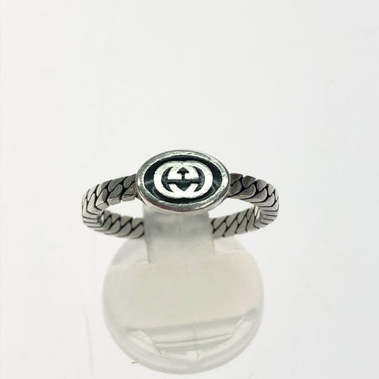 Gucci Silver Ring Interlocking G Slim Black Enamel