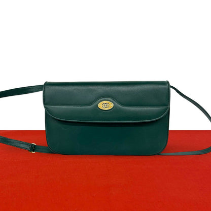 Gucci Vintage Interlocking G Logo Leather Shoulder Bag Green