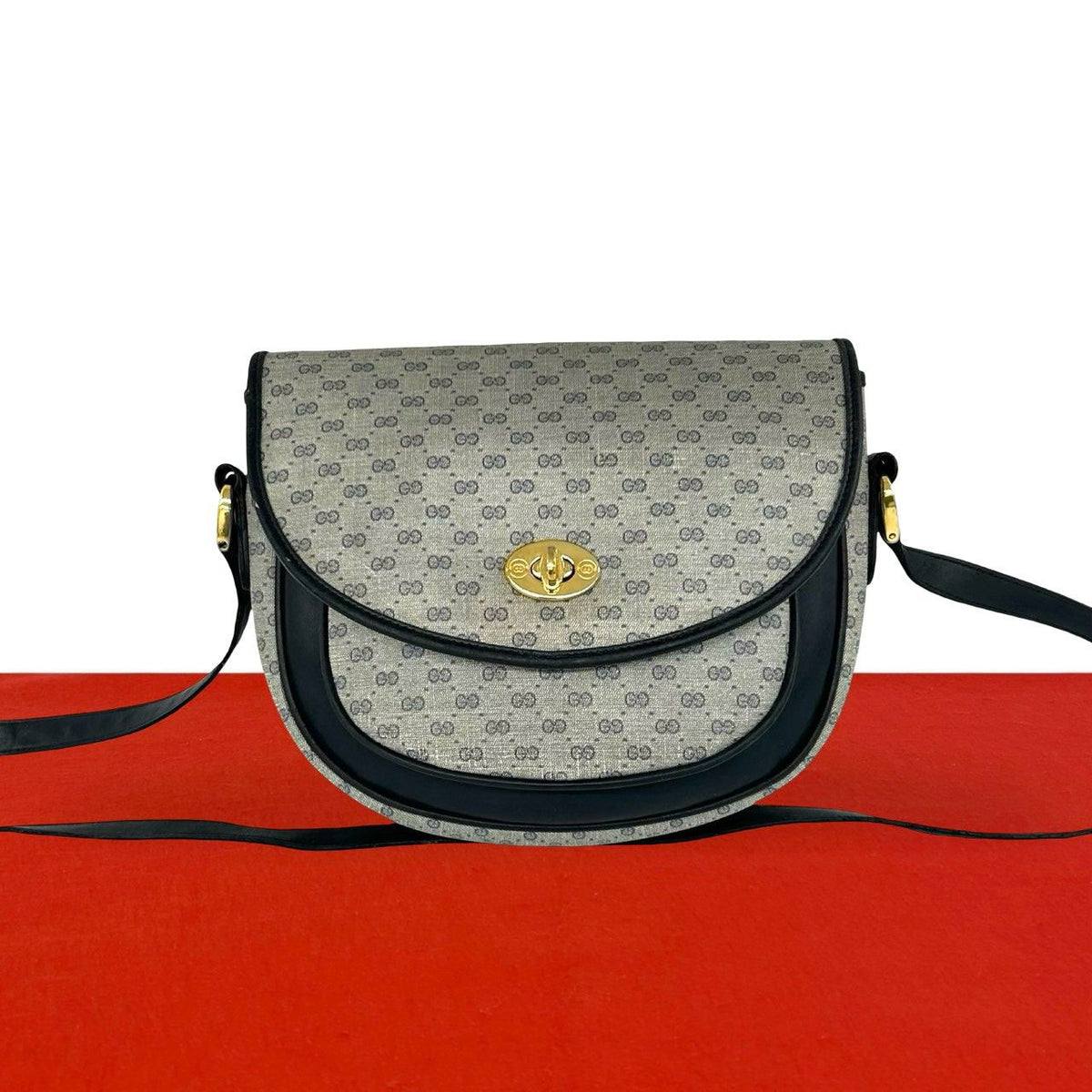 Gucci Vintage Micro GG Pattern Leather Shoulder Bag Pochette Navy