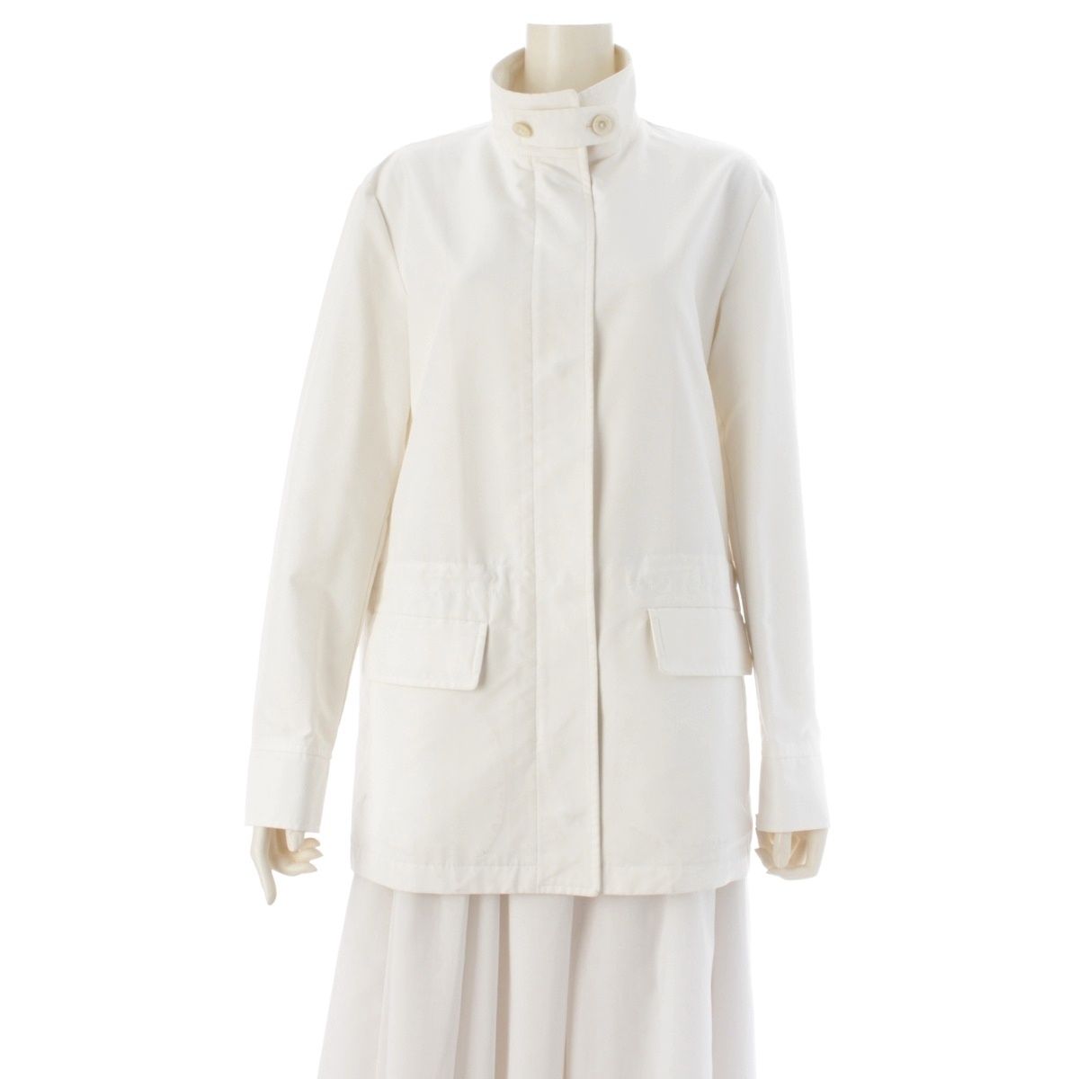 Loro Piana Polyester Stand Collar Zip Up Jacket White 44