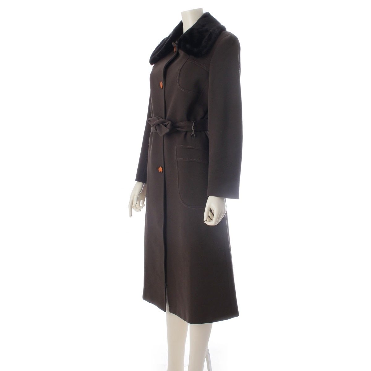 Fendi Nylon Wool Fur Long Coat Brown 40 — view 2
