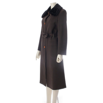 Fendi Nylon Wool Fur Long Coat Brown 40 — view 2