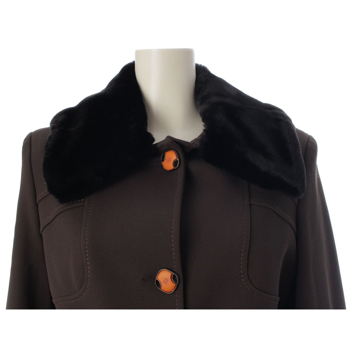 Fendi Nylon Wool Fur Long Coat Brown 40 — view 5