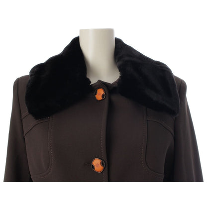 Fendi Nylon Wool Fur Long Coat Brown 40 — view 5