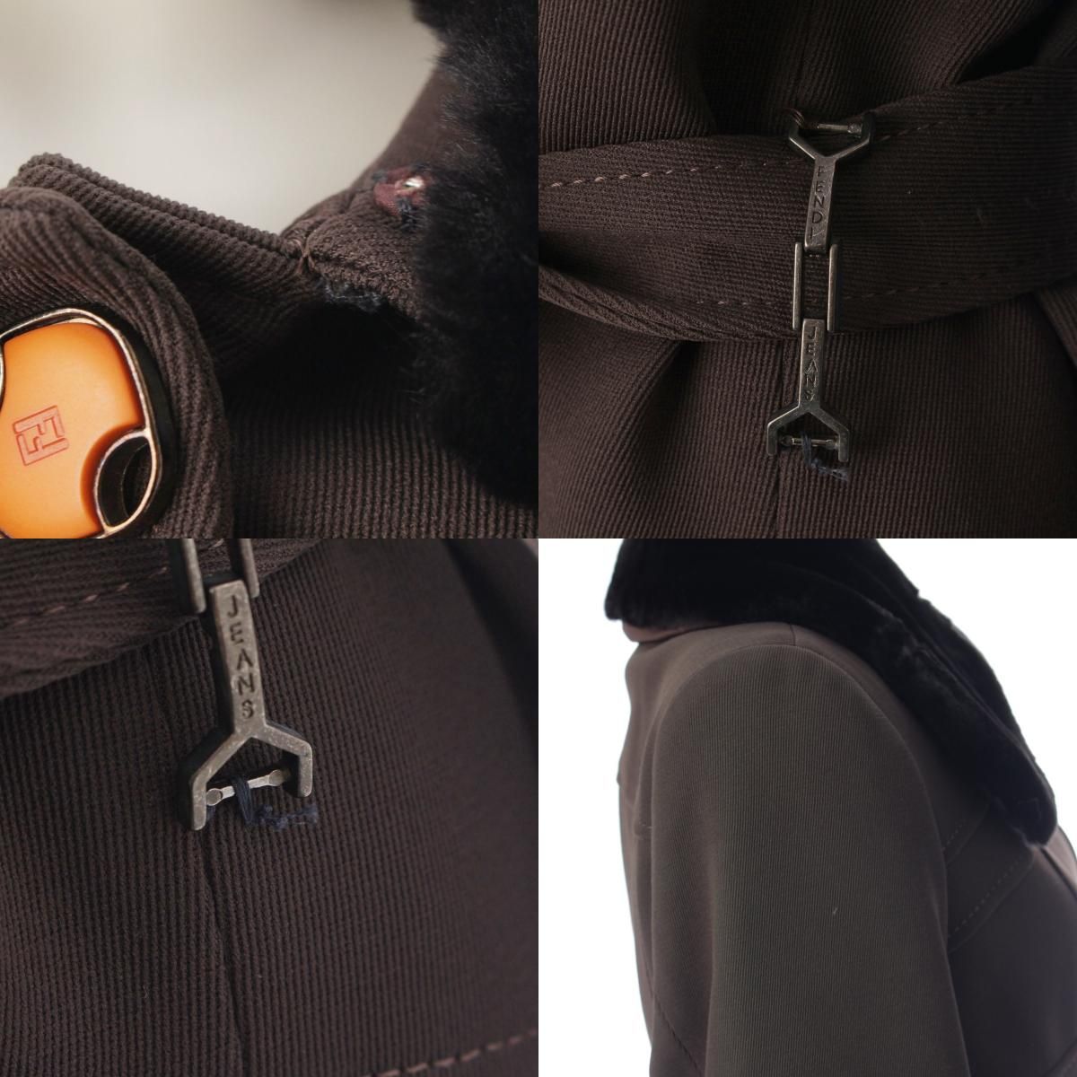 Fendi Nylon Wool Fur Long Coat Brown 40 — view 8