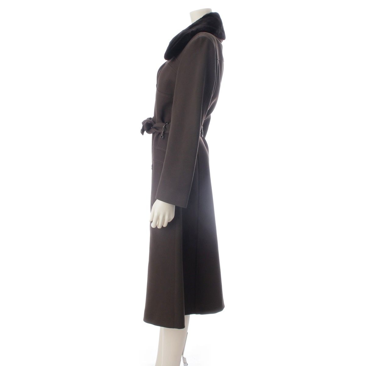 Fendi Nylon Wool Fur Long Coat Brown 40 — view 3