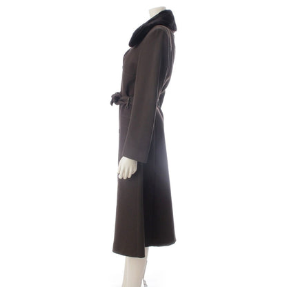 Fendi Nylon Wool Fur Long Coat Brown 40 — view 3