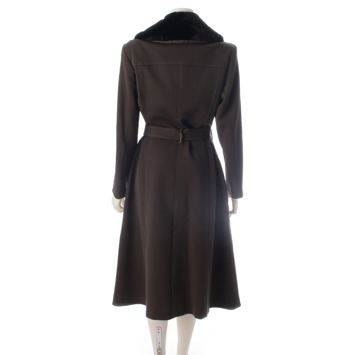Fendi Nylon Wool Fur Long Coat Brown 40 — view 4