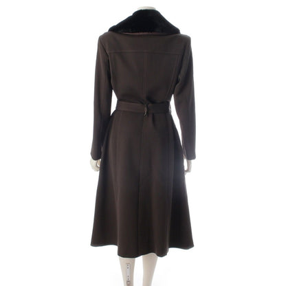 Fendi Nylon Wool Fur Long Coat Brown 40 — view 4