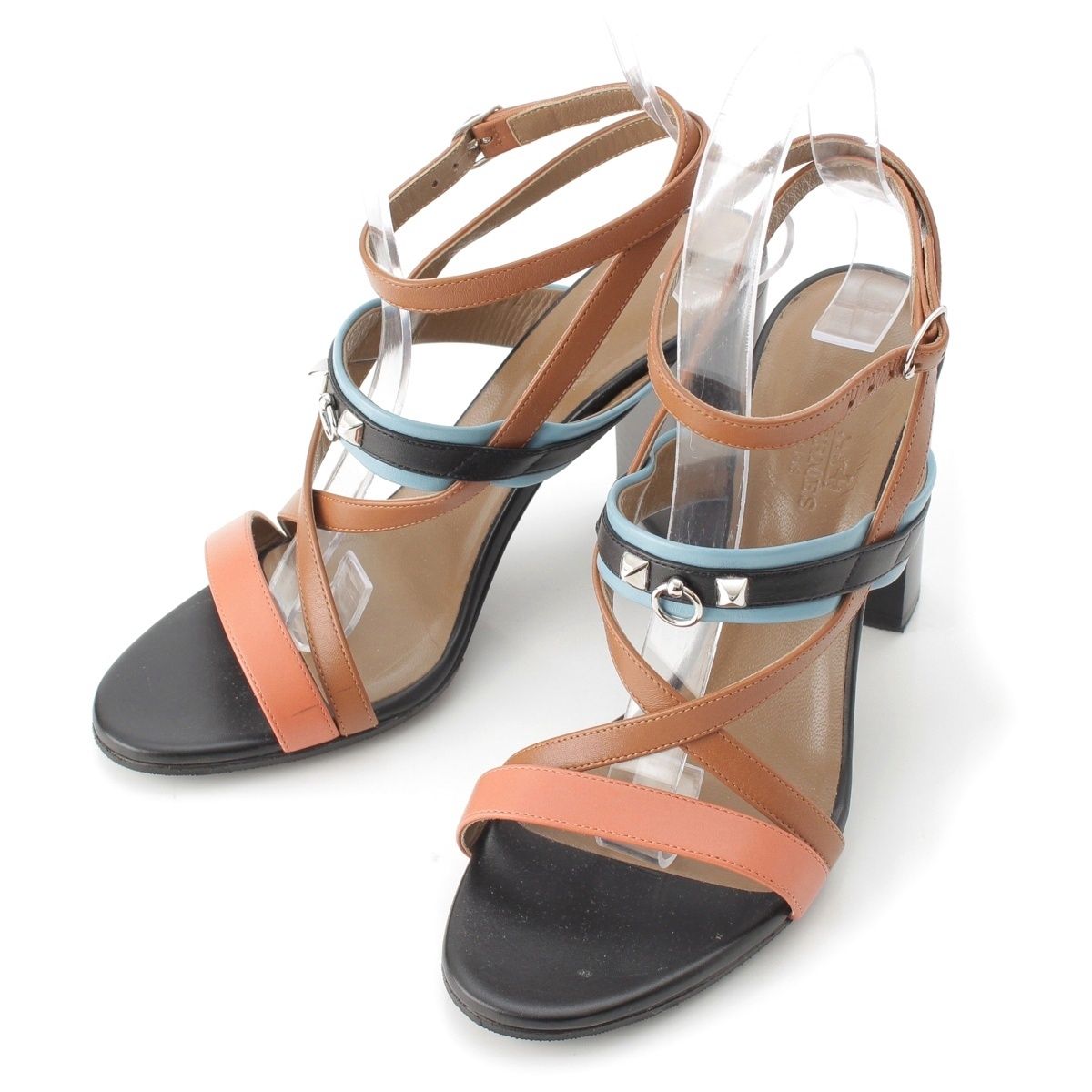 Hermes Antigone Leather Collier de Chien Strap Sandals Multicolor Brown