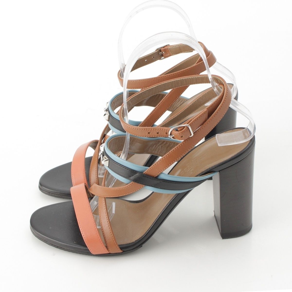 Hermes Antigone Leather Collier de Chien Strap Sandals Multicolor Brown — view 3