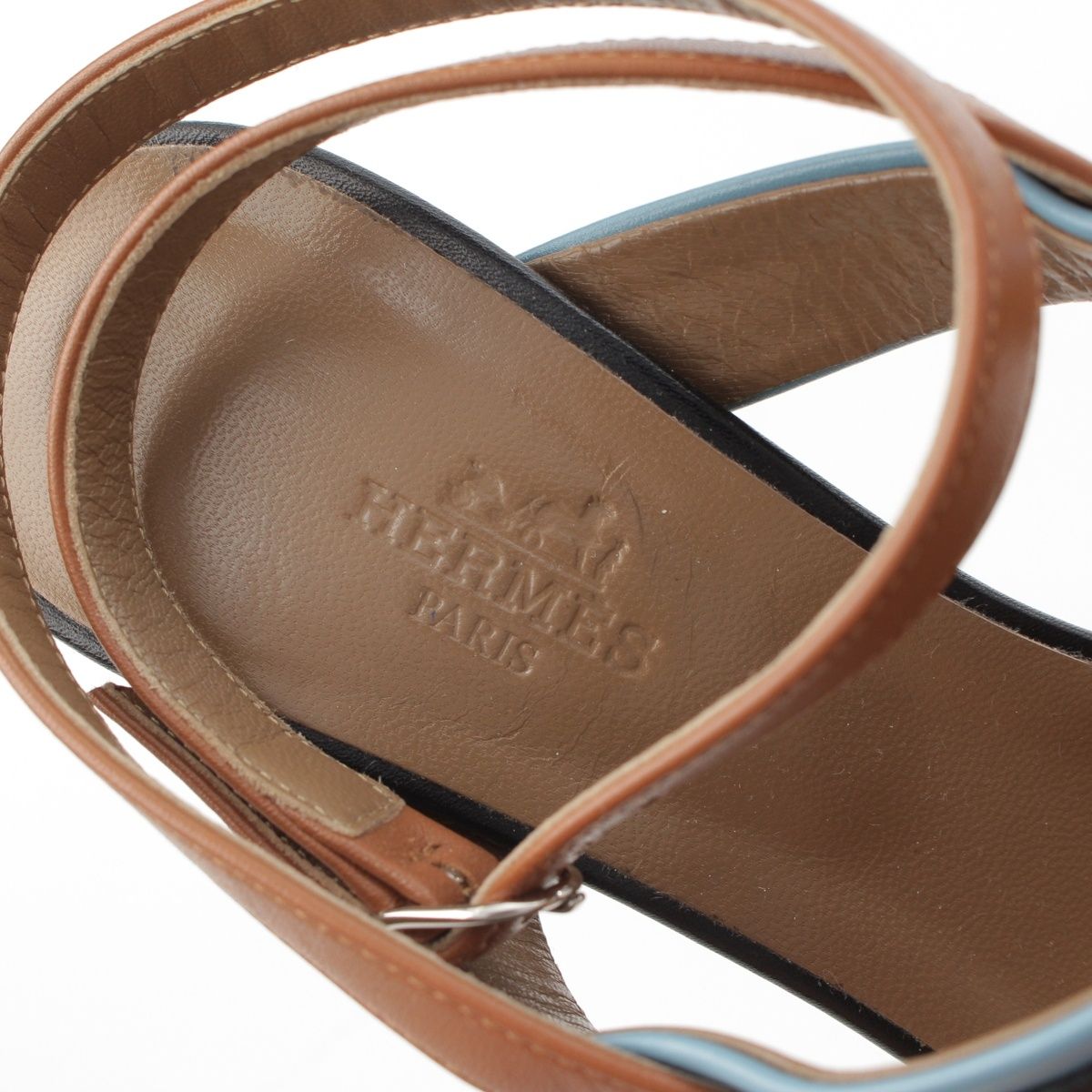 Hermes Antigone Leather Collier de Chien Strap Sandals Multicolor Brown — view 7