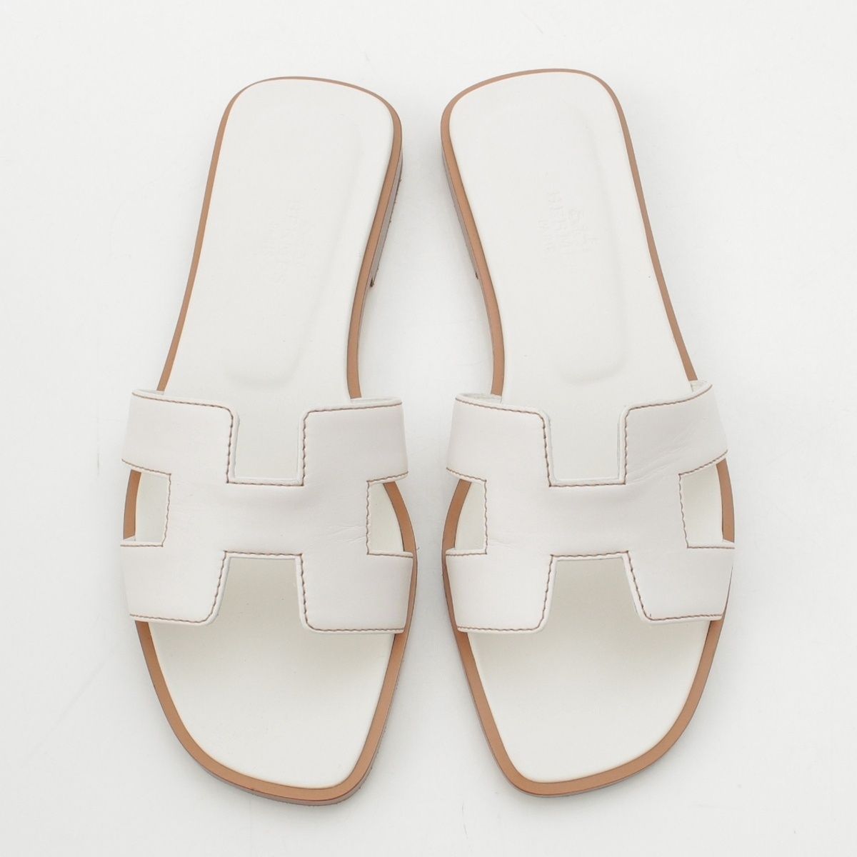 Hermes Oran Leather Sandals White — view 2