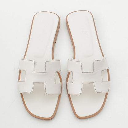 Hermes Oran Leather Sandals White — view 2
