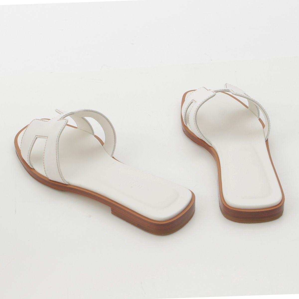 Hermes Oran Leather Sandals White — view 4