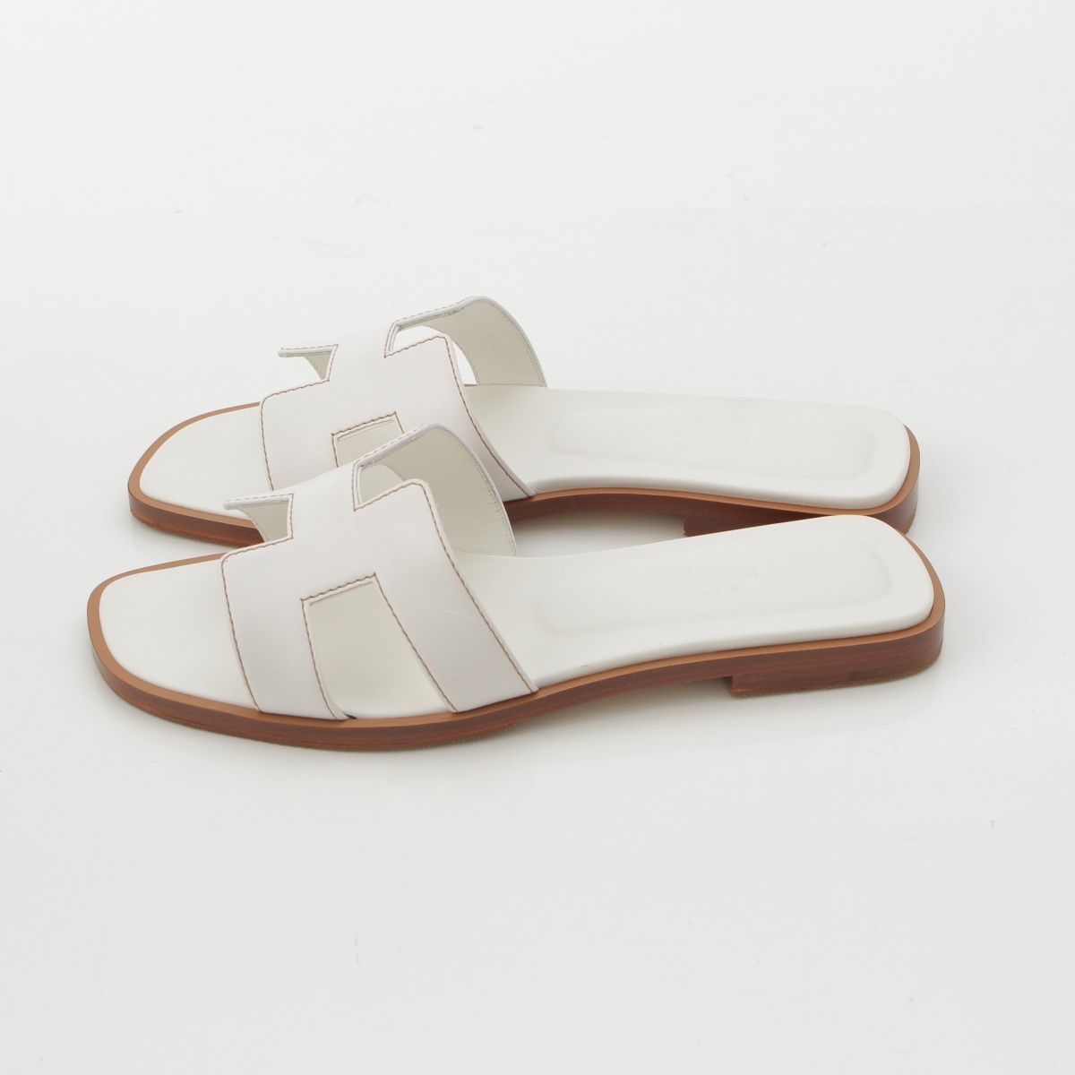 Hermes Oran Leather Sandals White — view 3
