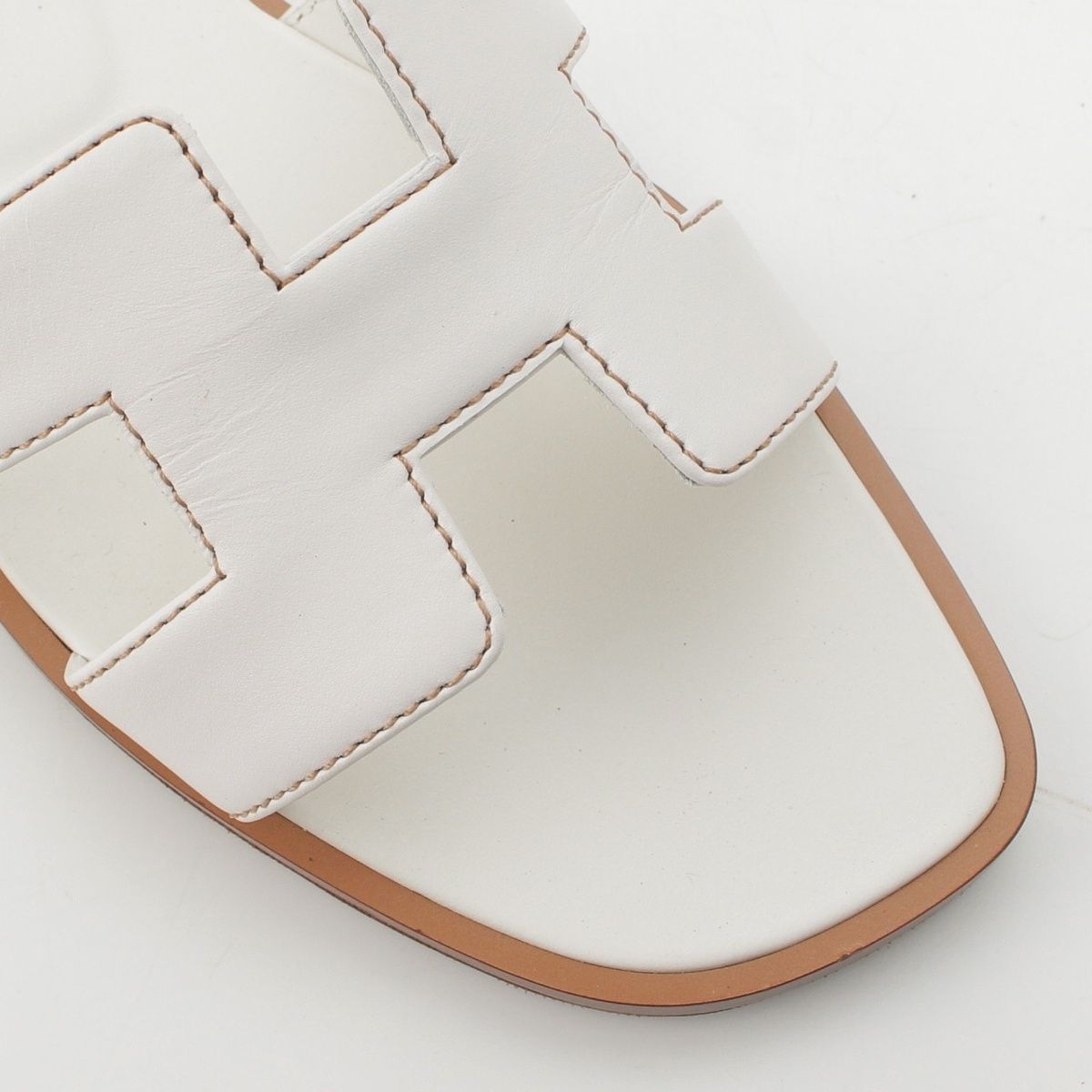 Hermes Oran Leather Sandals White — view 6