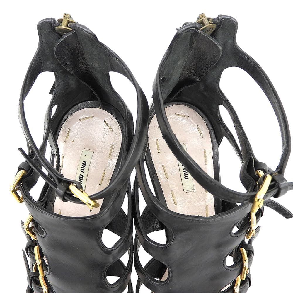 Miu Miu Leather Gladiator Sandals Black — view 4