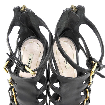 Miu Miu Leather Gladiator Sandals Black — view 4
