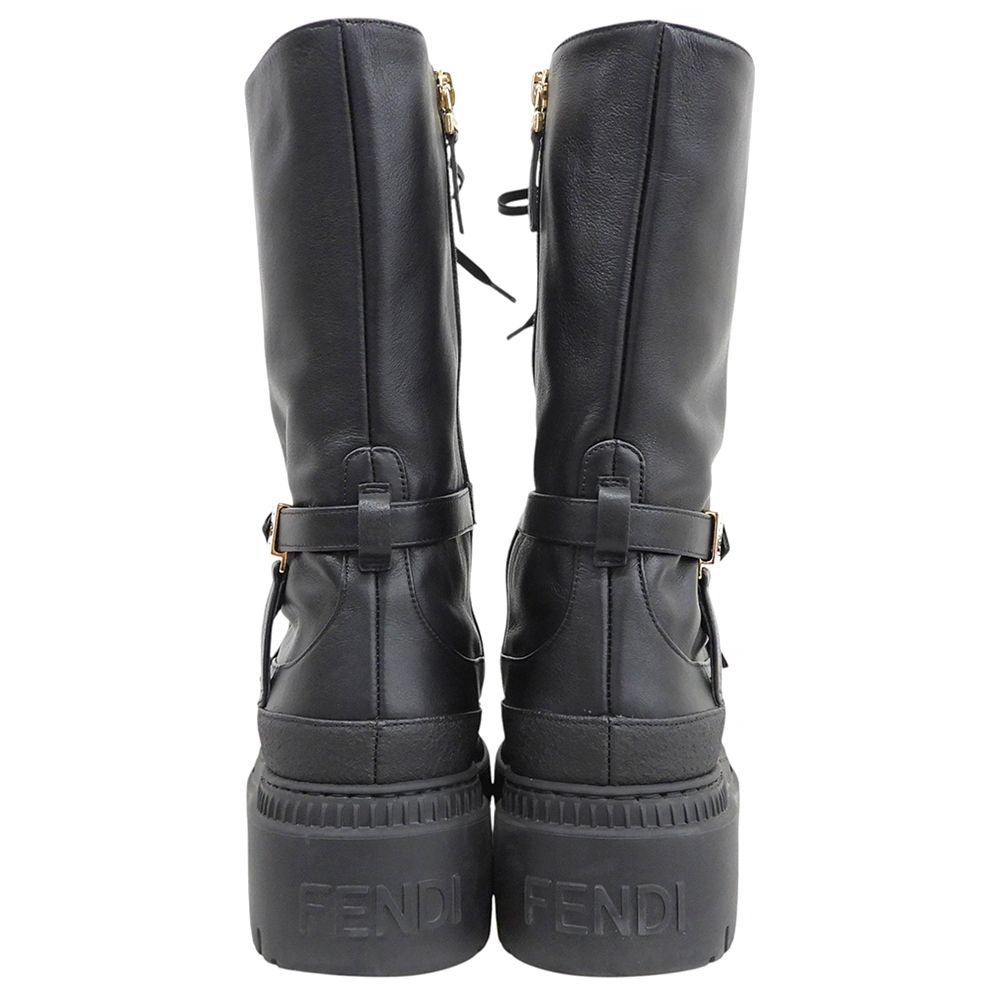 Fendi Leather Delfina Logo Zip Biker Boots Shoes Black — view 5