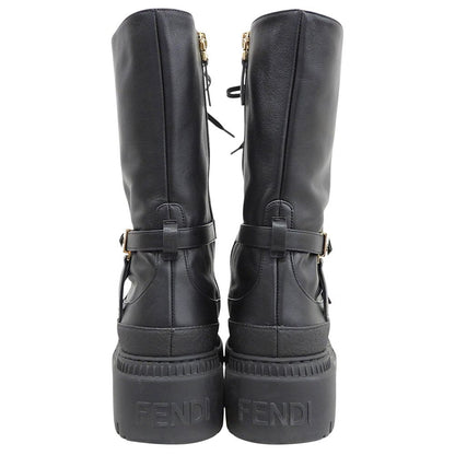 Fendi Leather Delfina Logo Zip Biker Boots Shoes Black — view 5