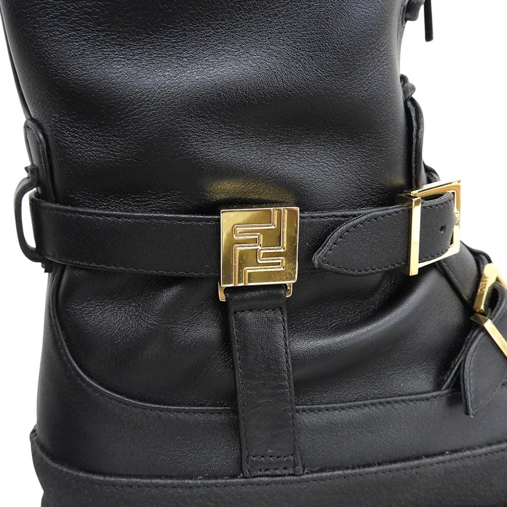Fendi Leather Delfina Logo Zip Biker Boots Shoes Black — view 3