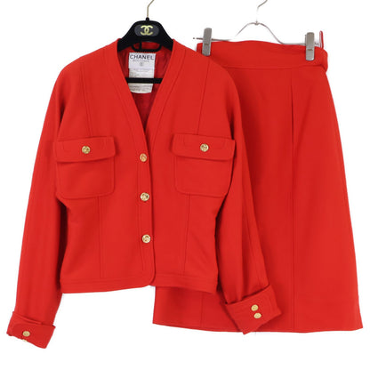 Chanel Wool Mademoiselle Button Collarless Jacket Skirt Set 36