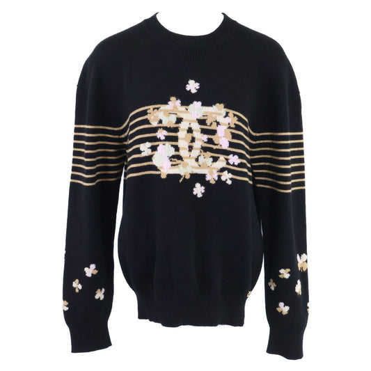 Chanel 24P Cashmere CC Logo Clover Crew Neck Knit Sweater 40