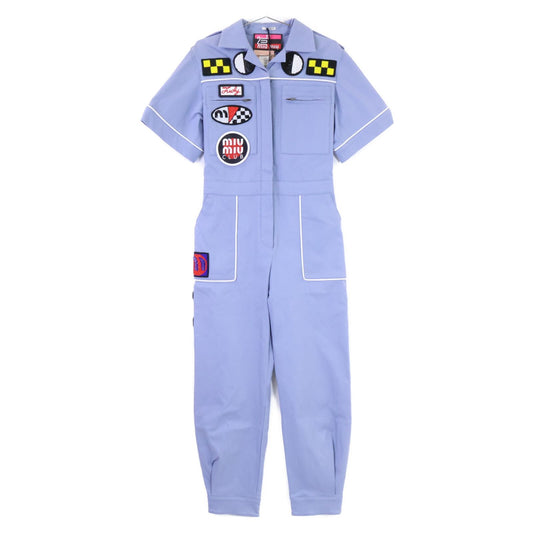 Miu Miu Resort Patch Coverall Crystal Beads Embroidery Jumpsuit 38