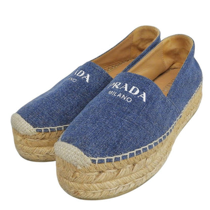 Prada Denim Logo Espadrilles Slip-on Shoes Blue