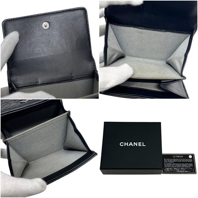 Chanel Trifold Wallet Snap Camellia Leather Lambskin Black CC Logo — view 4