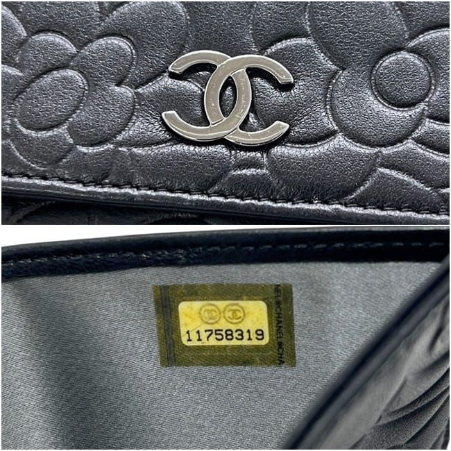 Chanel Trifold Wallet Snap Camellia Leather Lambskin Black CC Logo — view 3