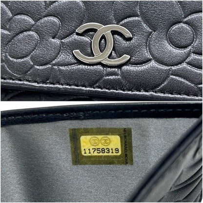 Chanel Trifold Wallet Snap Camellia Leather Lambskin Black CC Logo — view 3