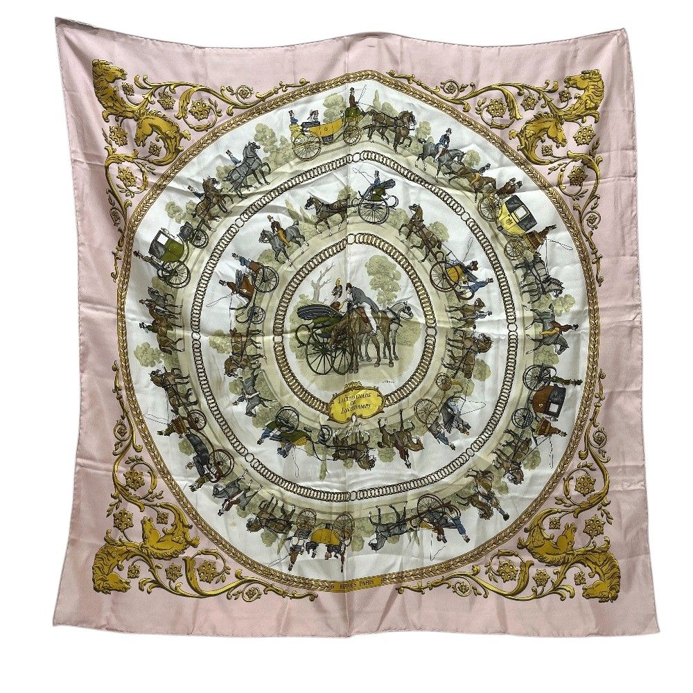 Hermes Scarf Carre 90 Walking Path to Long Chien Silk Pink