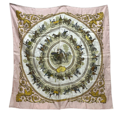 Hermes Scarf Carre 90 Walking Path to Long Chien Silk Pink