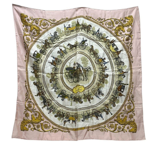 Hermes Scarf Carre 90 Walking Path to Long Chien Silk Pink