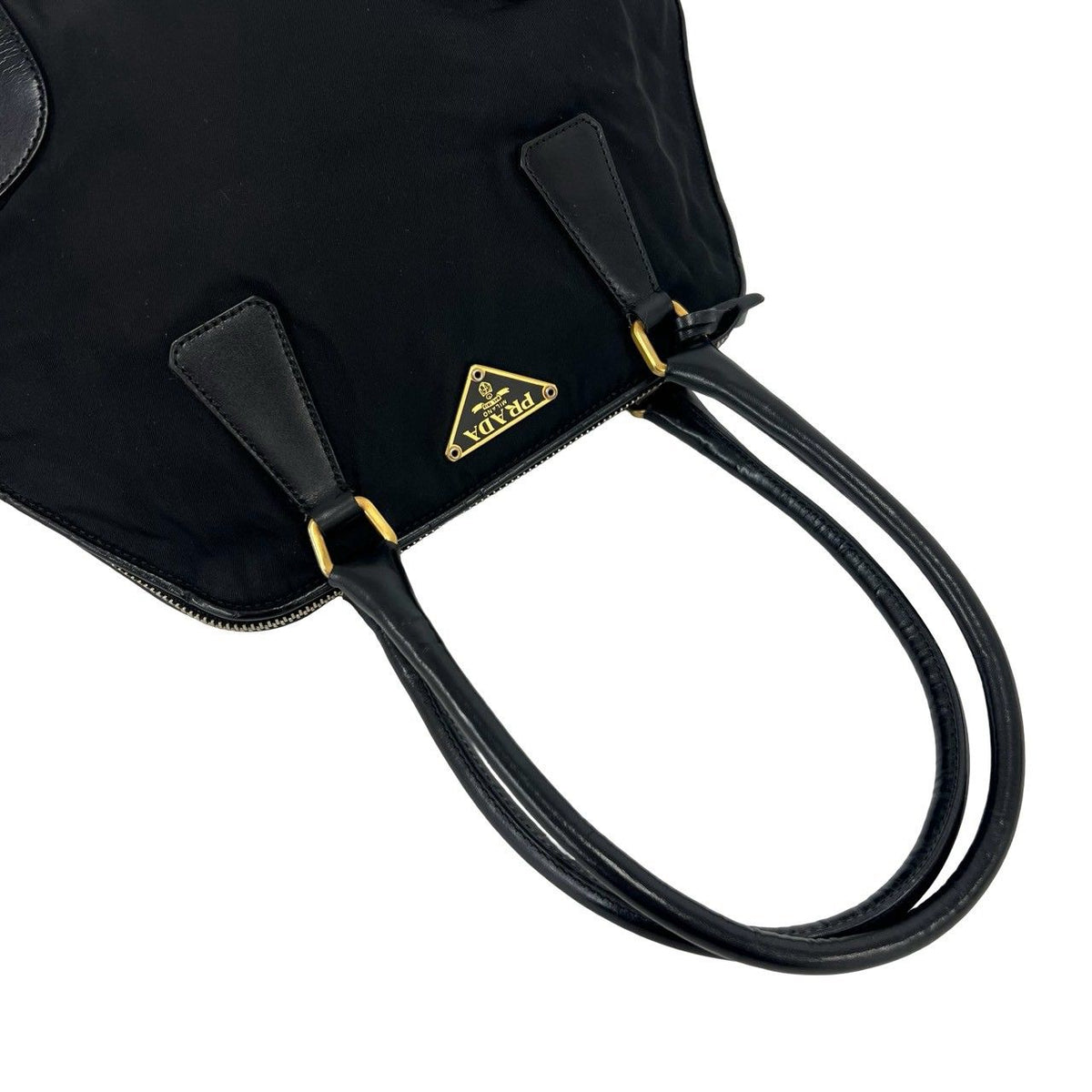 Prada Triangle Logo Tessuto Pocono Nylon Leather Shoulder Bag Black with Key — view 4