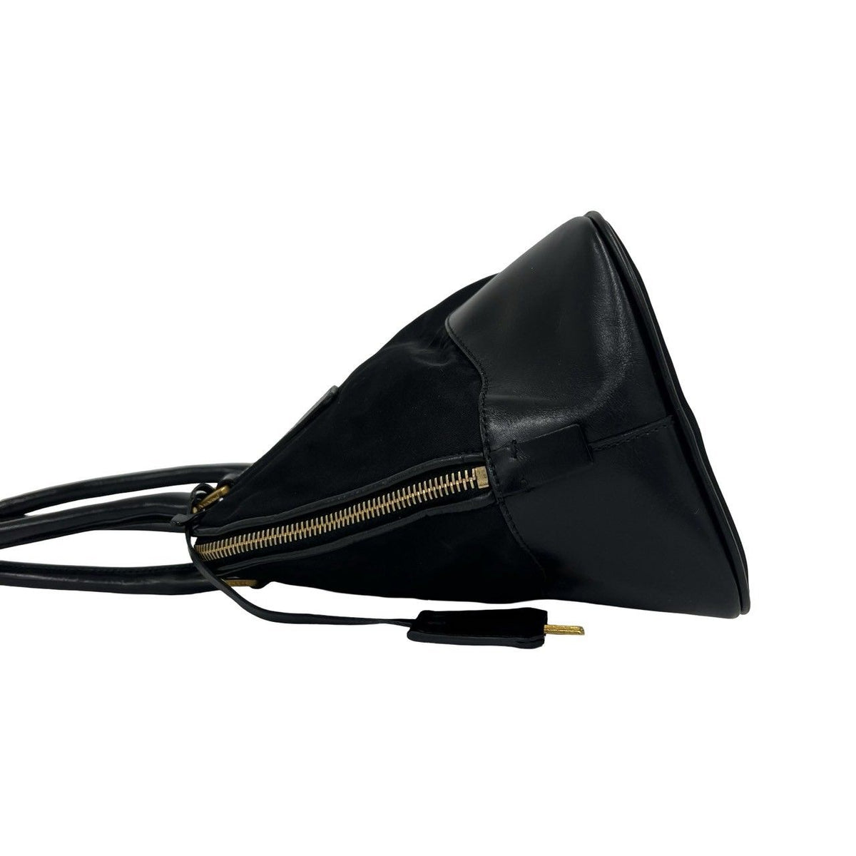 Prada Triangle Logo Tessuto Pocono Nylon Leather Shoulder Bag Black with Key — view 5