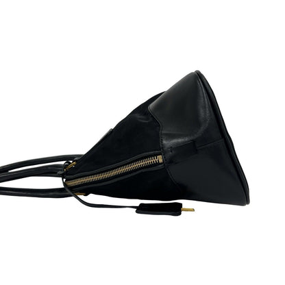Prada Triangle Logo Tessuto Pocono Nylon Leather Shoulder Bag Black with Key — view 5