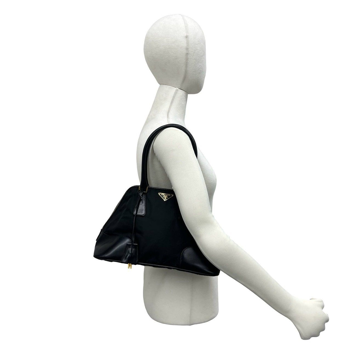 Prada Triangle Logo Tessuto Pocono Nylon Leather Shoulder Bag Black with Key — view 2