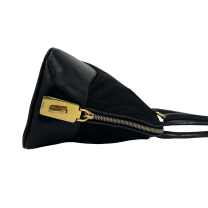 Prada Triangle Logo Tessuto Pocono Nylon Leather Shoulder Bag Black with Key — view 6