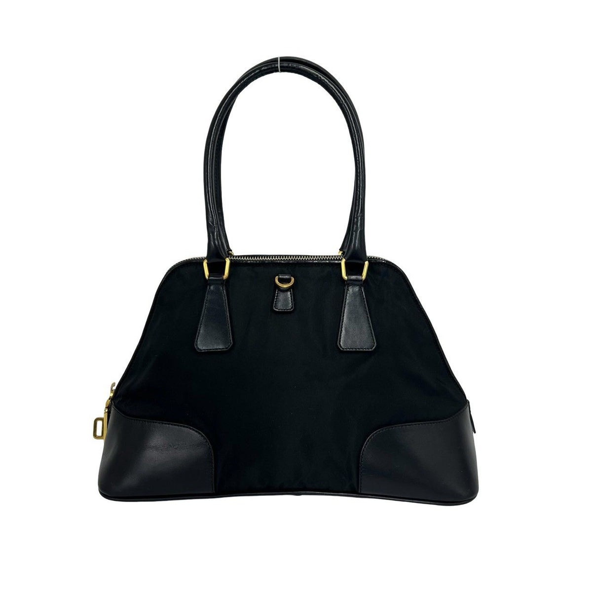 Prada Triangle Logo Tessuto Pocono Nylon Leather Shoulder Bag Black with Key — view 3