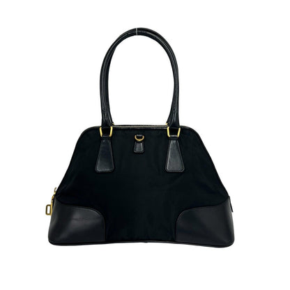 Prada Triangle Logo Tessuto Pocono Nylon Leather Shoulder Bag Black with Key — view 3