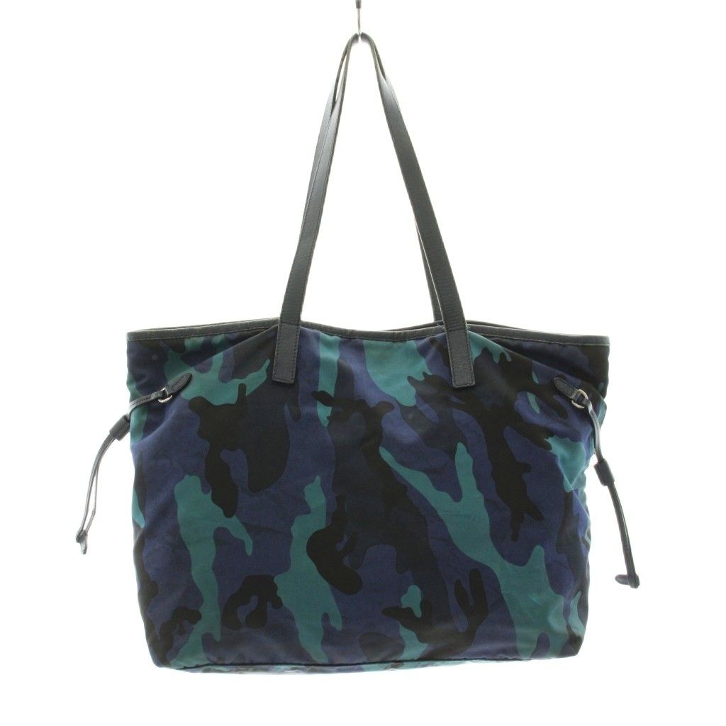 Prada Tote Bag Camouflage Triangle Logo Nylon Leather Blue Navy — view 3