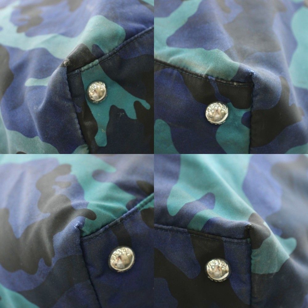 Prada Tote Bag Camouflage Triangle Logo Nylon Leather Blue Navy — view 8