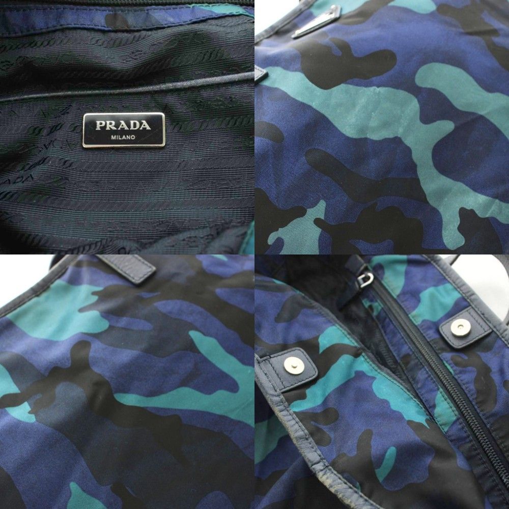 Prada Tote Bag Camouflage Triangle Logo Nylon Leather Blue Navy — view 6