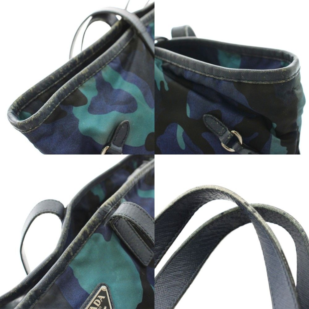Prada Tote Bag Camouflage Triangle Logo Nylon Leather Blue Navy — view 7