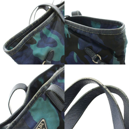 Prada Tote Bag Camouflage Triangle Logo Nylon Leather Blue Navy — view 7