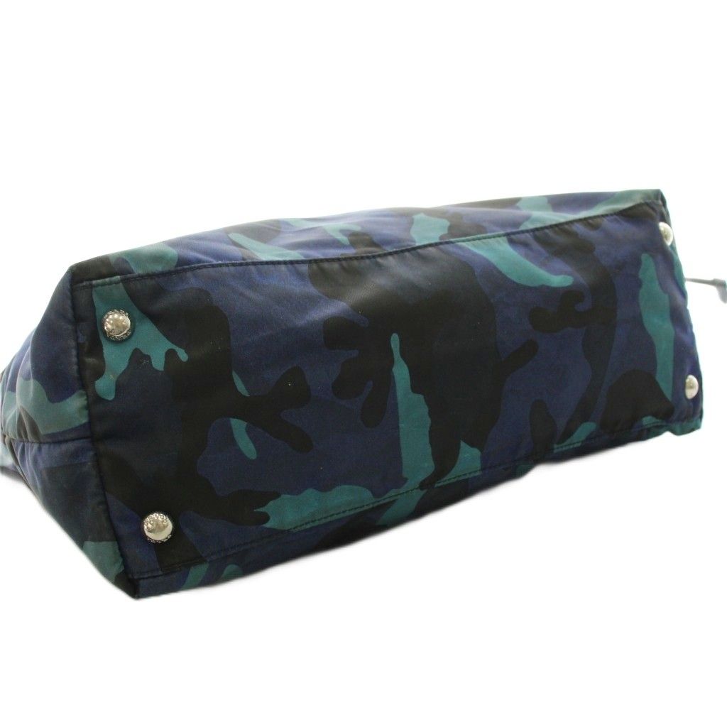 Prada Tote Bag Camouflage Triangle Logo Nylon Leather Blue Navy — view 4