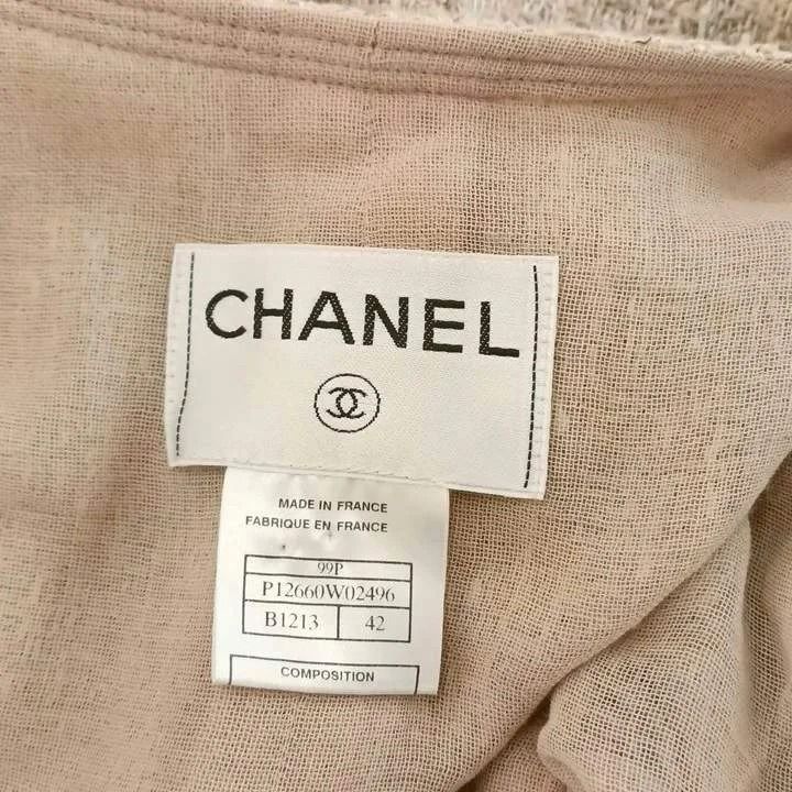 Chanel 99P Tweed Long Jacket Collarless Beige 42 — view 5